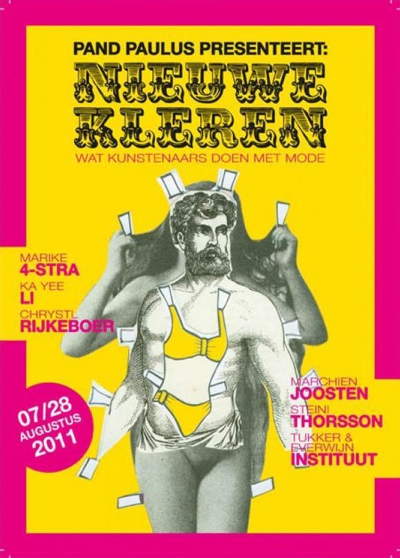Flyer voor de tentoonstelling 'Nieuwe Kleren. Wat kunstenaars doen met mode.'